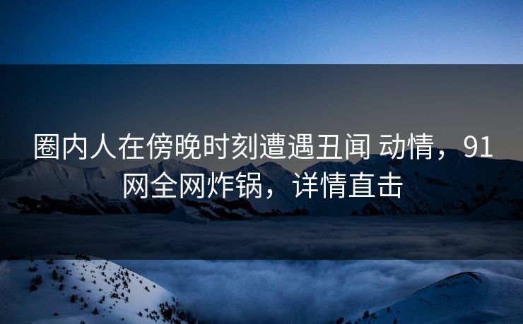 圈内人在傍晚时刻遭遇丑闻 动情，91网全网炸锅，详情直击